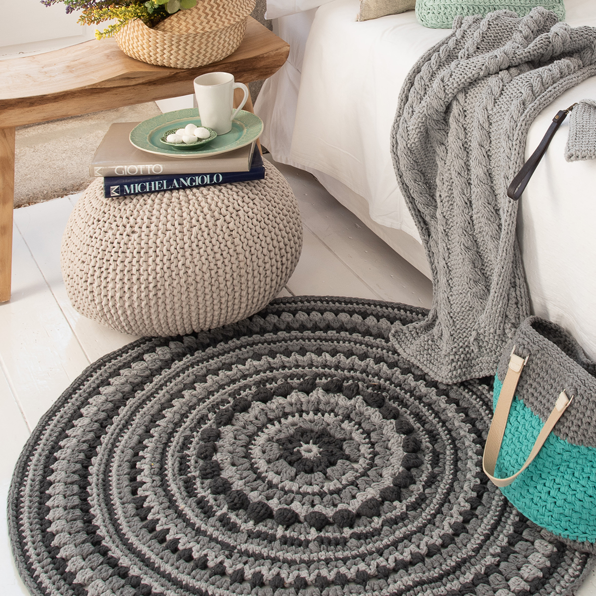 Diy Crochet Island Rug Kit Ribbonxl Silver Grey