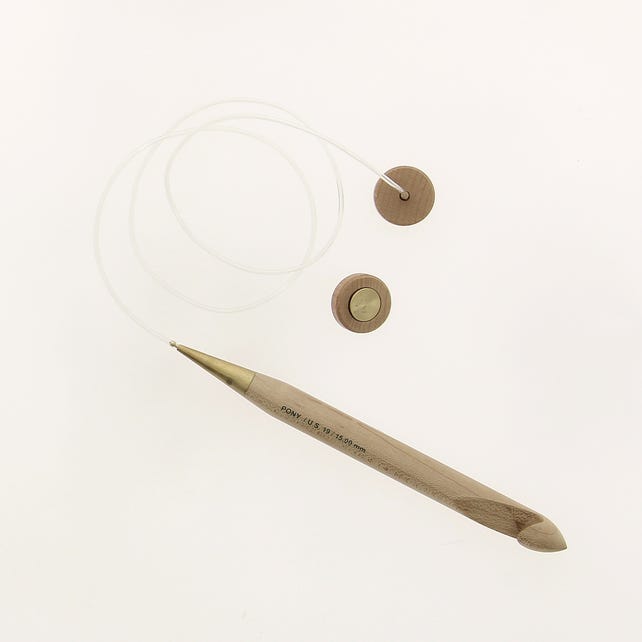 Tunisian Afghan maple crochet hook 15 mm - set with interchangeable cable and knobs
