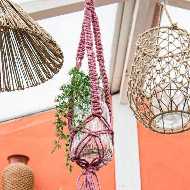 DIY Kit Macramé Hanging Basket Jute Tea Rose
