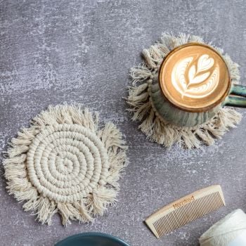 DIY Macram&eacute; Kit Coasters Guscio Almond