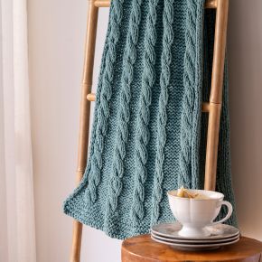DIY Knitting Kit RibbonXL Cable Throw Emerald Splash