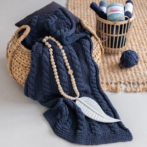 DIY Knitting Kit RibbonXL Cable Throw Riverside Jeans