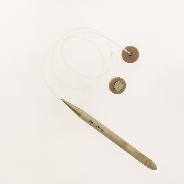 Tunisian Afghan maple crochet hook 12 mm - set with interchangeable cable and knobs