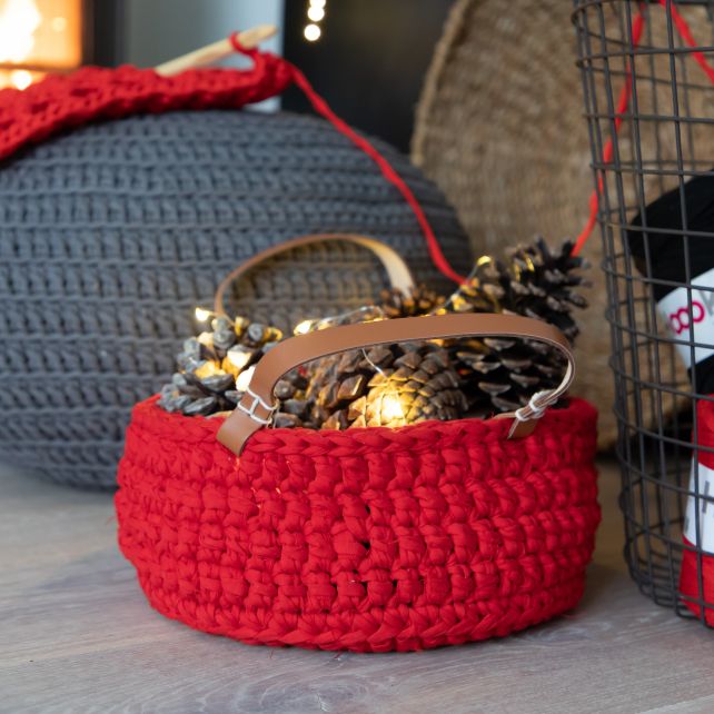 DIY Crochet Kit Zpagetti Basket Panama Red