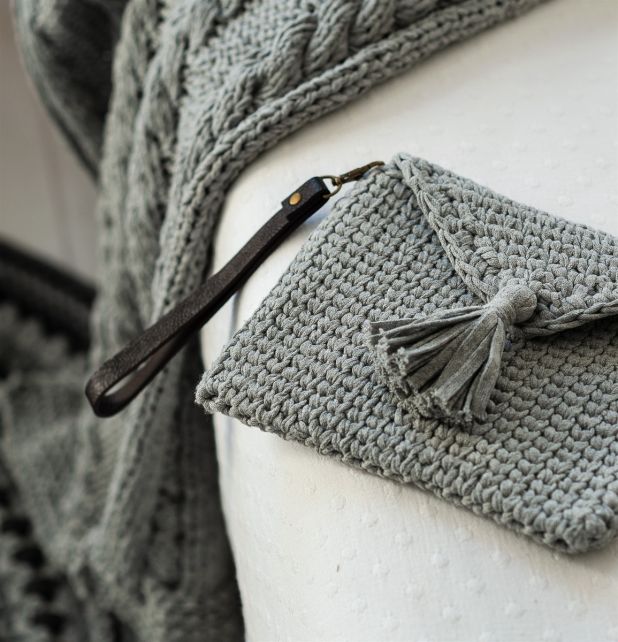 DIY Häkel-Set Knit Look Clutch Silver Grey