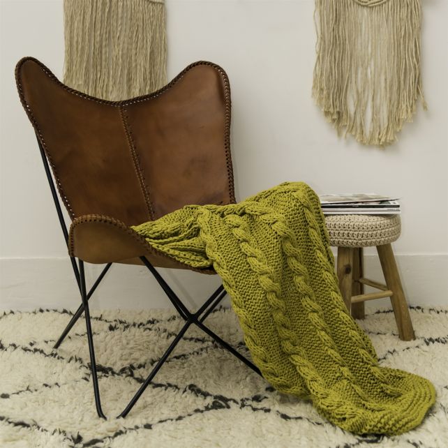 DIY Knitting Kit RibbonXL Cable Throw Spicy Ocre