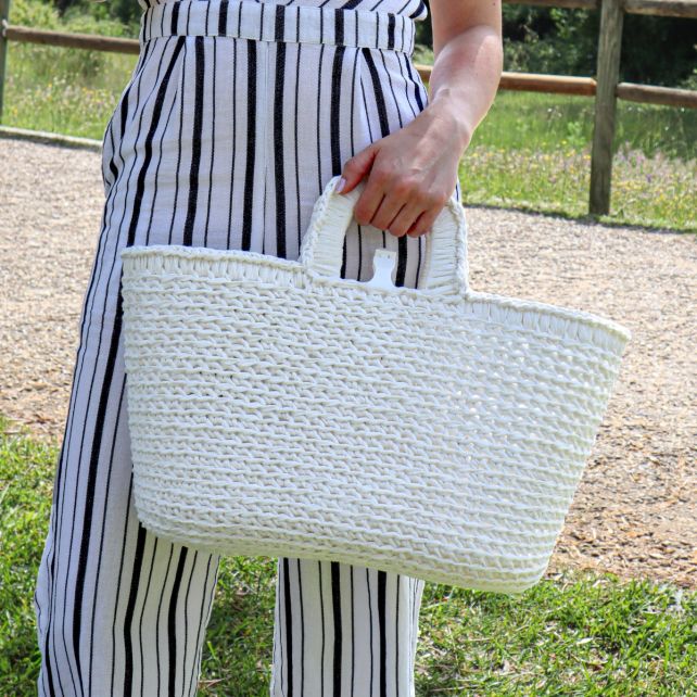 Sac de shopping à faire soi-même au crochet Blanc Perle