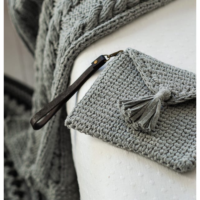 DIY Häkel-Set Knit Look Clutch Silver Grey