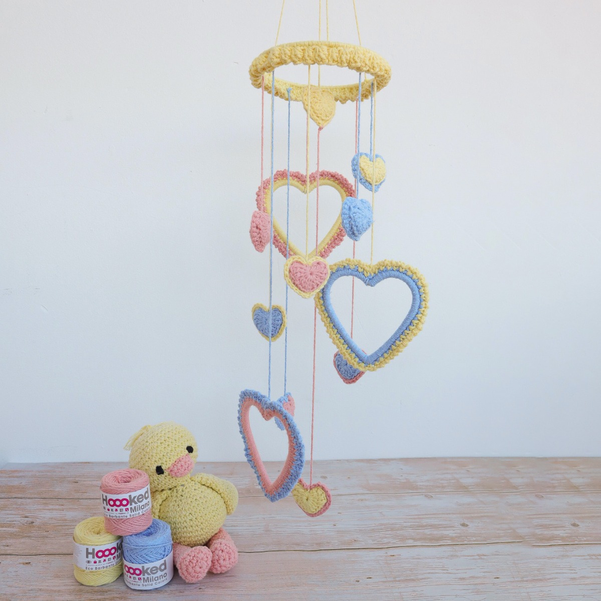DIY Crochet Kit Mobile with Hearts Honolulu Popcorn Hoooked