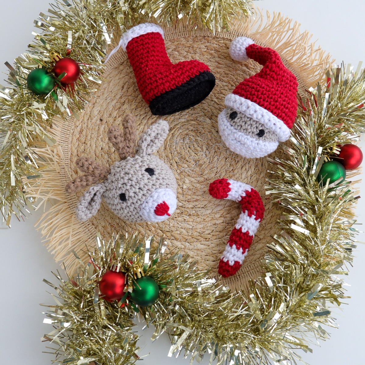 Handmade Christmas Crochet Set With Woven Material Perfect For