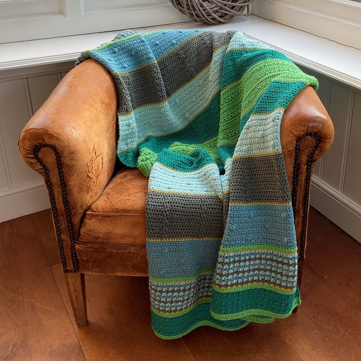 Blue and green crochet blanket 2025