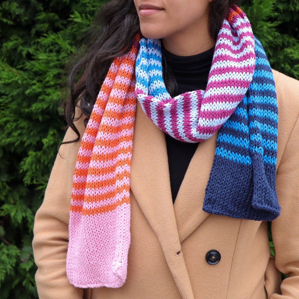 Chelsea Orange Color Block Knit Scarf